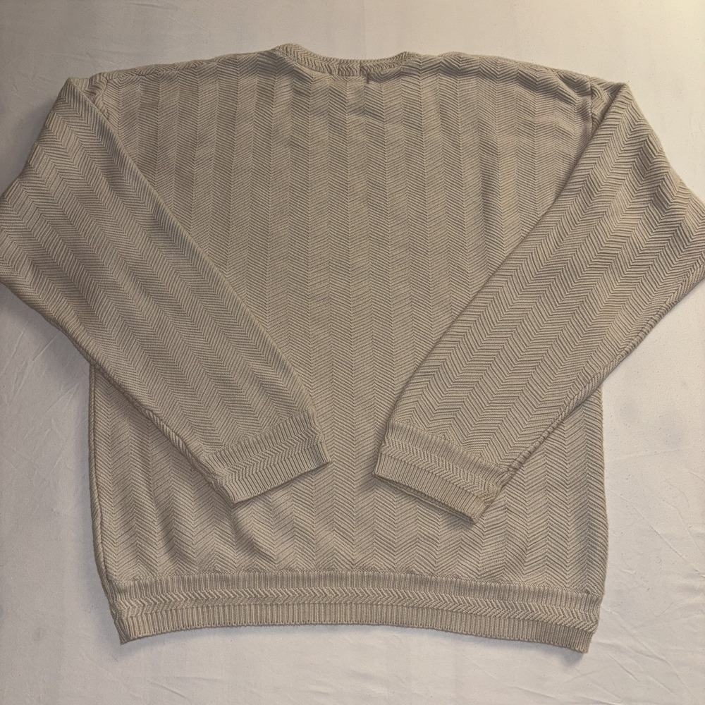 Vintage Chaps Ralph Lauren Sweater Men XL Beige Cream Herringbone Knit Crewneck - Picture 2 of 11